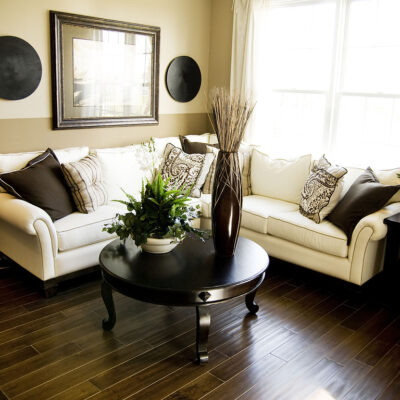 Hardwood Floor and Two-Tone Paint in Living Room