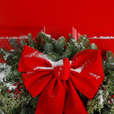 Red Door with Christmas Wreath