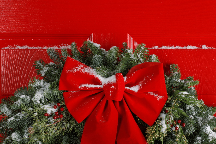 Red Door with Christmas Wreath